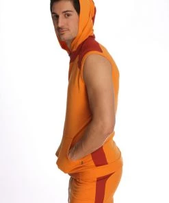4-rth MEN Sleeveless Yoga Hoodie (Sun Orange)