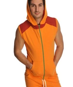 4-rth MEN Sleeveless Yoga Hoodie (Sun Orange)