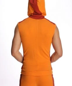 4-rth MEN Sleeveless Yoga Hoodie (Sun Orange)