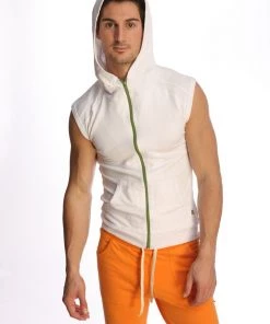 4-rth MEN Sleeveless Yoga Hoodie (White)