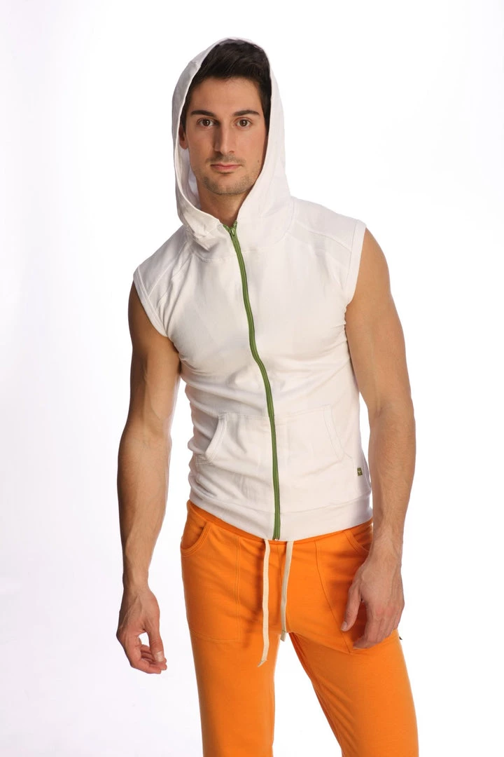 4-rth MEN Sleeveless Yoga Hoodie (White)