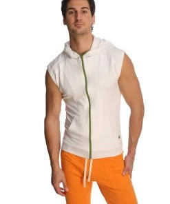 4-rth MEN Sleeveless Yoga Hoodie (White)
