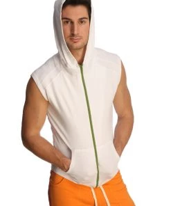 4-rth MEN Sleeveless Yoga Hoodie (White)