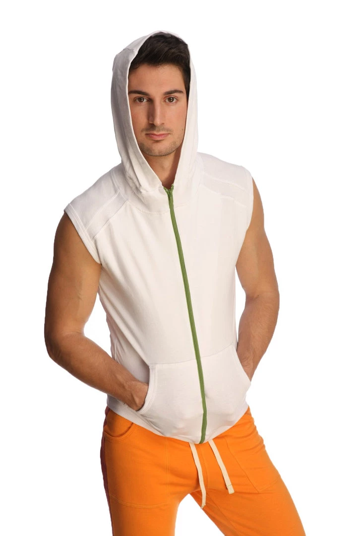 4-rth MEN Sleeveless Yoga Hoodie (White)