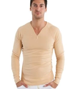 4-rth MEN Thermal V-Neck Long Sleeve (Sand)