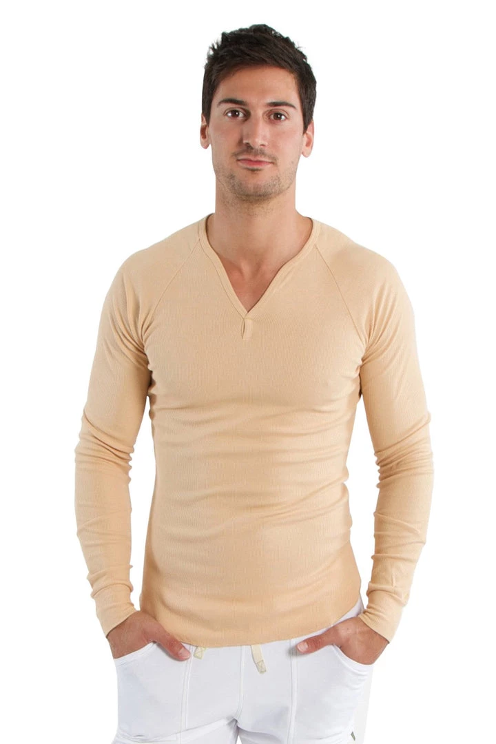 4-rth MEN Thermal V-Neck Long Sleeve (Sand)