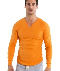 4-rth MEN Thermal V-Neck Long Sleeve (Sun Orange)