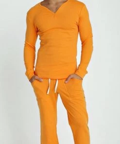 4-rth MEN Thermal V-Neck Long Sleeve (Sun Orange)