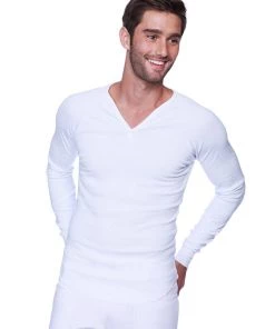 4-rth Thermal V-Neck Long Sleeve (White) MEN