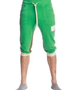 4-rth Tri-Color Edge Cuffed Yoga Pants (Bamboo Green W/Sand & Chocolate)