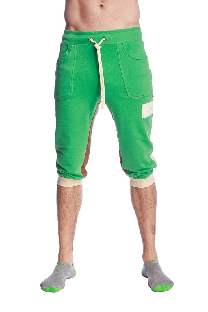 4-rth Tri-Color Edge Cuffed Yoga Pants (Bamboo Green W/Sand & Chocolate)