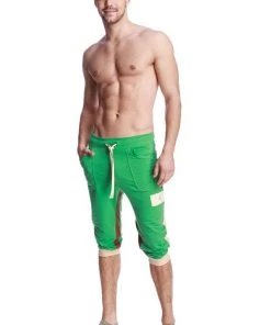 4-rth Tri-Color Edge Cuffed Yoga Pants (Bamboo Green W/Sand & Chocolate)