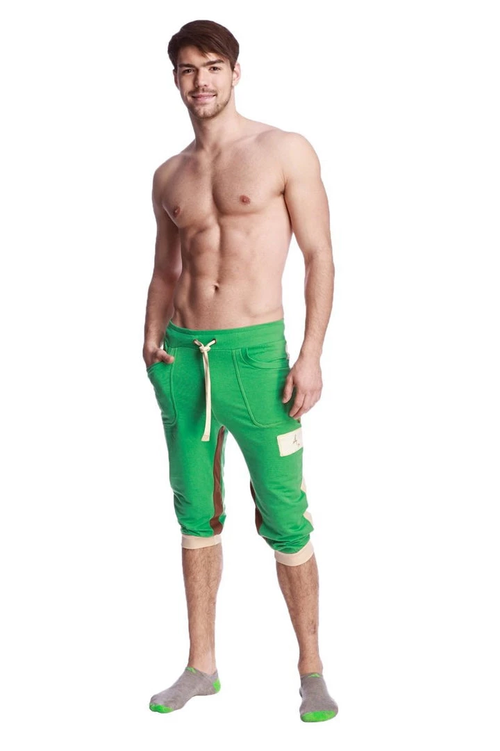 4-rth Tri-Color Edge Cuffed Yoga Pants (Bamboo Green W/Sand & Chocolate)