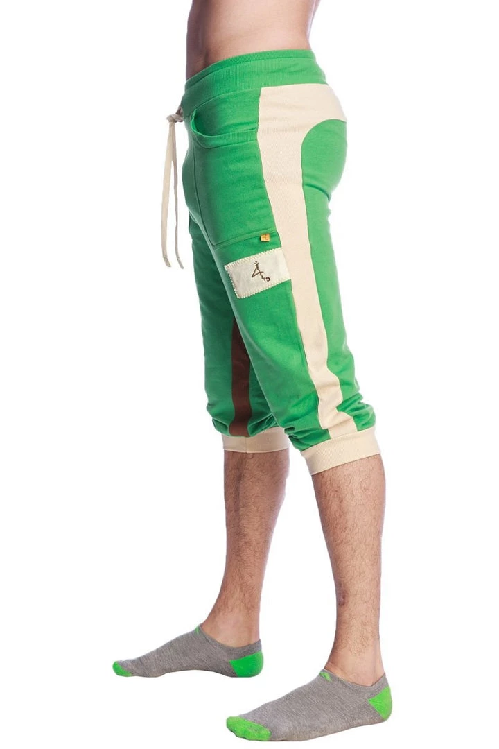 4-rth Tri-Color Edge Cuffed Yoga Pants (Bamboo Green W/Sand & Chocolate)