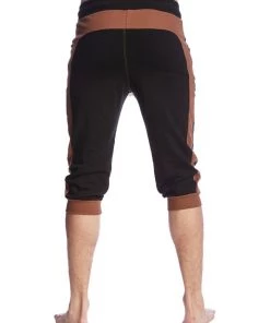 4-rth Track Athletic Pants Tri-Color Edge Cuffed Yoga Pants (Black W/Chocolate & Sand)