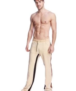 4-rth Tri-Color Stretch Eco-Track & Yoga Sweat Pant (Sand W/Chocolate & Black)