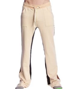 4-rth Tri-Color Stretch Eco-Track & Yoga Sweat Pant (Sand W/Chocolate & Black)
