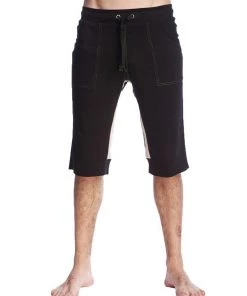 4-rth MEN Tri-color Ultra-flex Yoga Short (Black W/Chocolate & Sand)