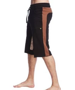 4-rth MEN Tri-color Ultra-flex Yoga Short (Black W/Chocolate & Sand)