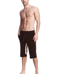 4-rth MEN Tri-color Ultra-flex Yoga Short (Black W/Chocolate & Sand)