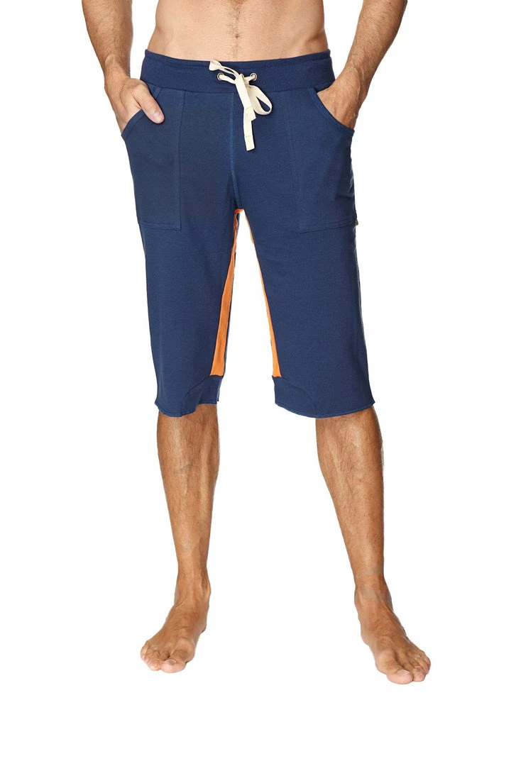 4-rth MEN Tri-color Ultra-flex Yoga Short (Royal W/Orange & Orange)