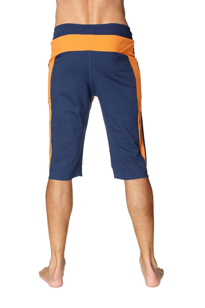 4-rth MEN Tri-color Ultra-flex Yoga Short (Royal W/Orange & Orange)