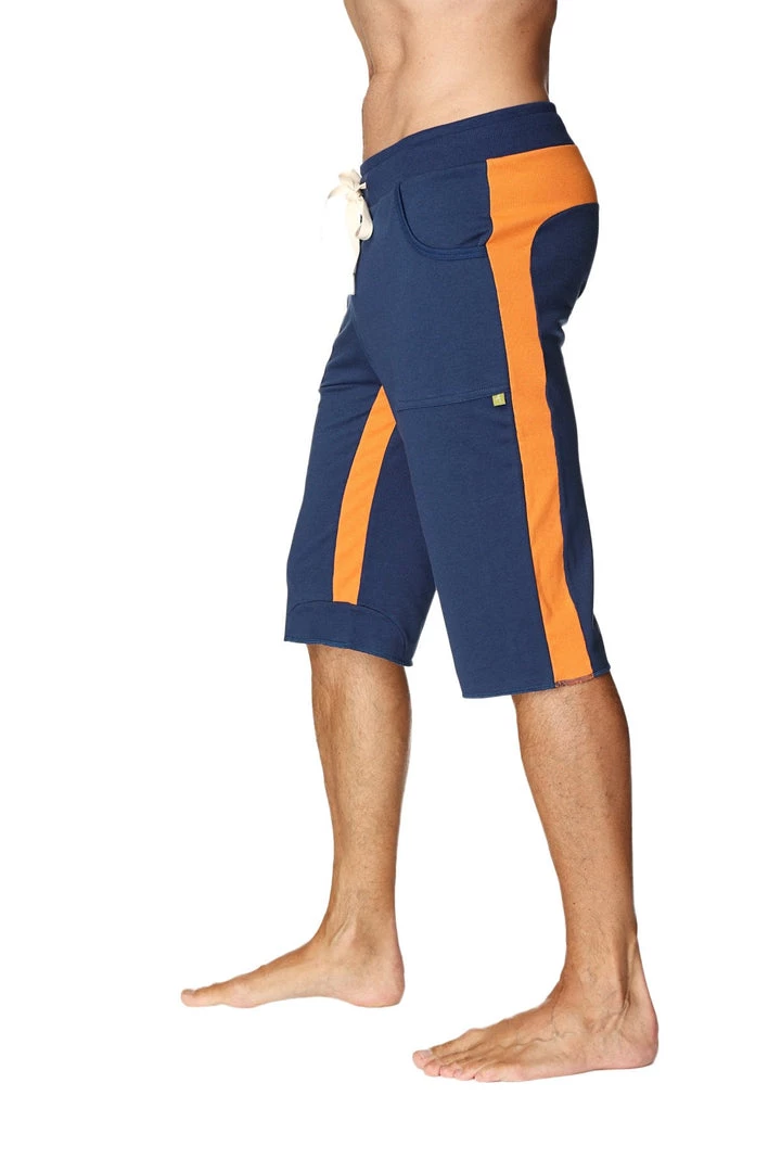 4-rth MEN Tri-color Ultra-flex Yoga Short (Royal W/Orange & Orange)