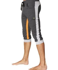 4-rth Ultra-Flex Tri-color Cuffed Yoga Pant (Charcoal W/Grey & Orange) MEN