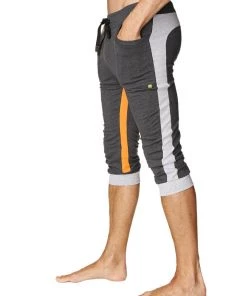 4-rth Ultra-Flex Tri-color Cuffed Yoga Pant (Charcoal W/Grey & Orange) MEN