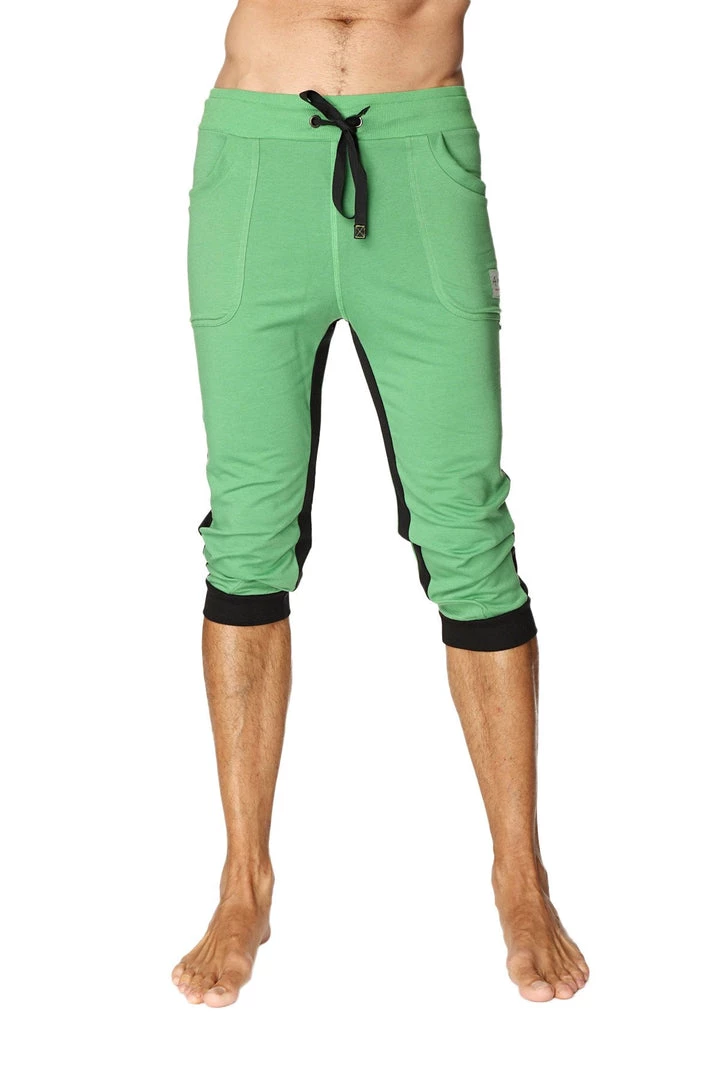4-rth Ultra-Flex Tri-color Cuffed Yoga Pant (Green W/Black & Black)