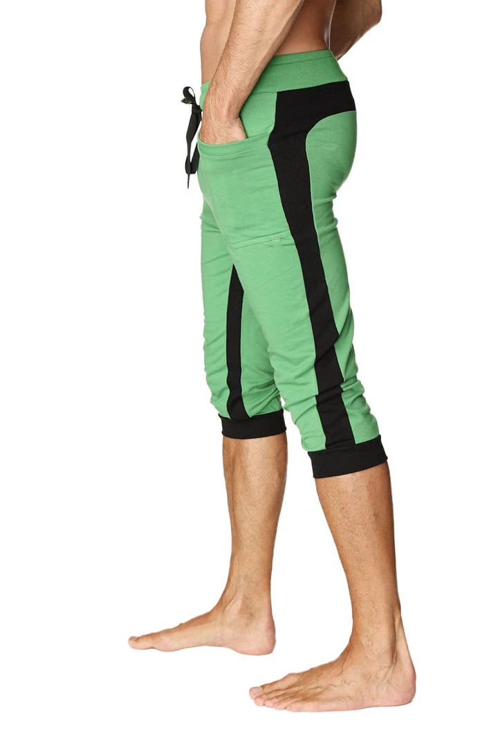 4-rth Ultra-Flex Tri-color Cuffed Yoga Pant (Green W/Black & Black)
