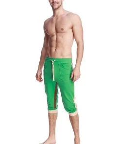 4-rth MEN Ultra-Flex Tri-color Cuffed Yoga Pant (Green W/Sand & Chocolate)