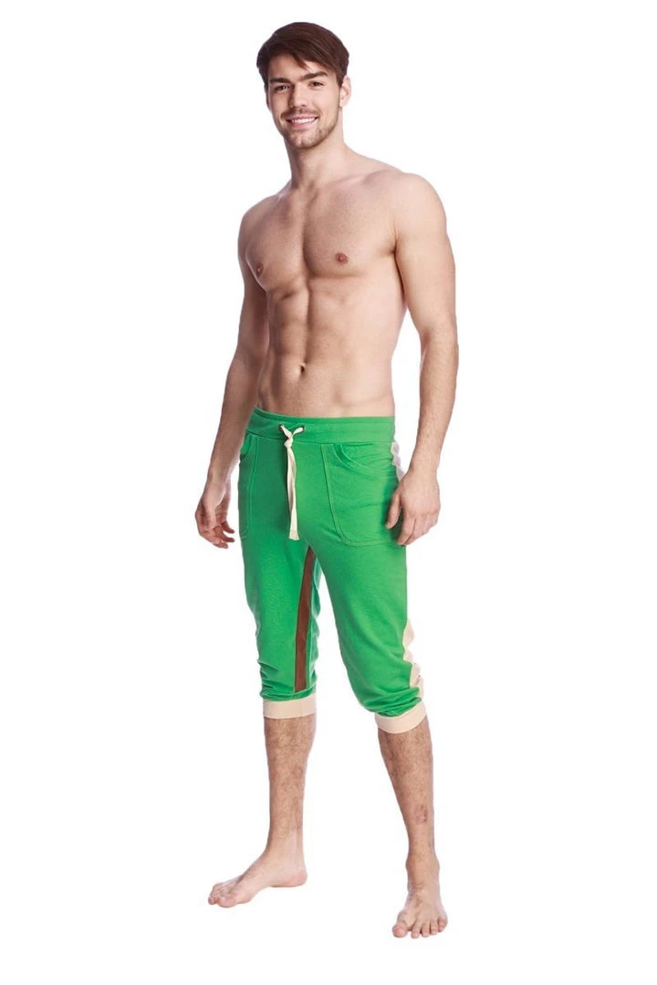 4-rth MEN Ultra-Flex Tri-color Cuffed Yoga Pant (Green W/Sand & Chocolate)