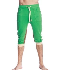 4-rth MEN Ultra-Flex Tri-color Cuffed Yoga Pant (Green W/Sand & Chocolate)