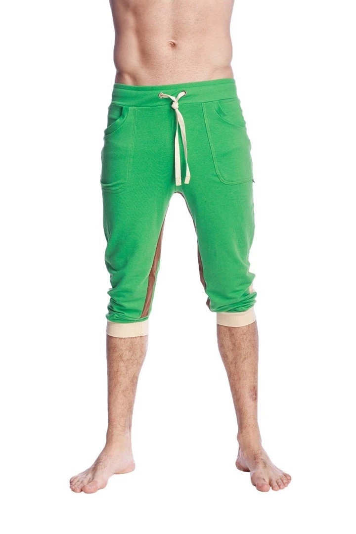 4-rth MEN Ultra-Flex Tri-color Cuffed Yoga Pant (Green W/Sand & Chocolate)