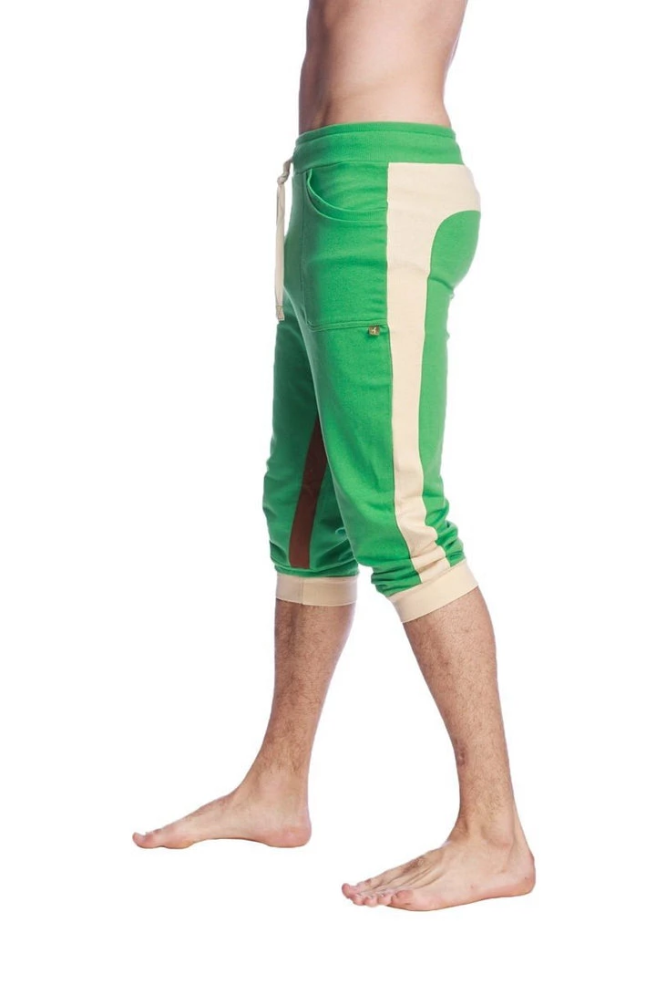 4-rth MEN Ultra-Flex Tri-color Cuffed Yoga Pant (Green W/Sand & Chocolate)
