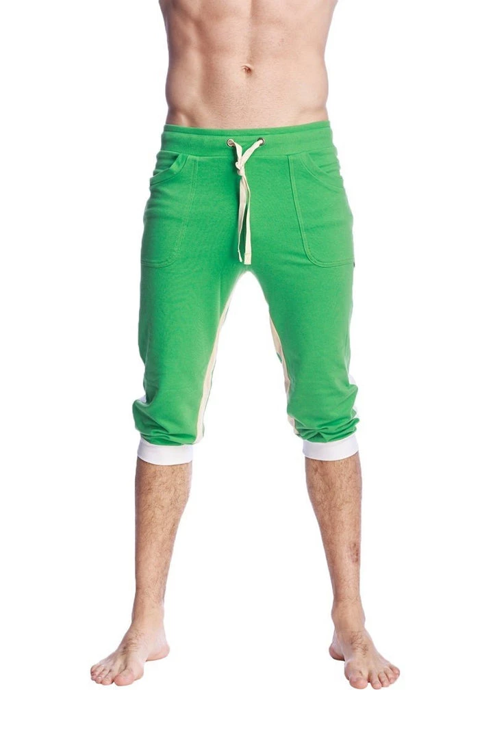 4-rth Ultra-Flex Tri-color Cuffed Yoga Pant (Green W/White & Sand)