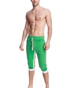 4-rth Ultra-Flex Tri-color Cuffed Yoga Pant (Green W/White & Sand)