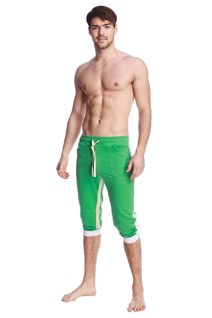 4-rth Ultra-Flex Tri-color Cuffed Yoga Pant (Green W/White & Sand)