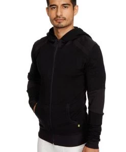4-rth **Winter Collection** Mid-Weight LUXURY-Fleece Form-fit Crossover Yoga Track Performance Hoodie (Black)