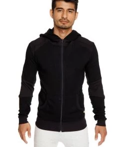 4-rth **Winter Collection** Mid-Weight LUXURY-Fleece Form-fit Crossover Yoga Track Performance Hoodie (Black)
