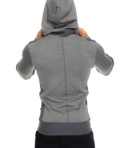 4-rth MEN **Winter Collection** Mid-Weight LUXURY-Fleece Form-fit Crossover Yoga Track Performance Hoodie (Charcoal)
