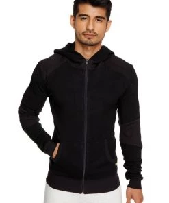 4-rth **Winter Collection** Mid-Weight LUXURY-Fleece Form-fit Crossover Yoga Track Performance Hoodie (Black)