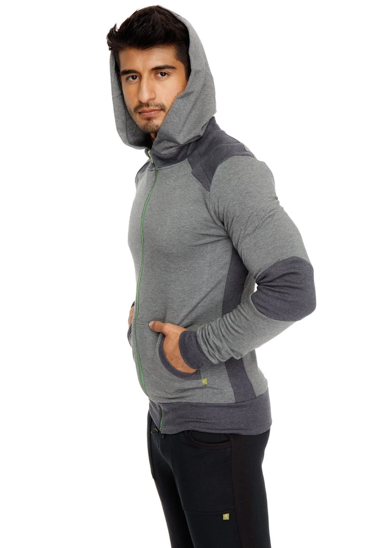 4-rth MEN **Winter Collection** Mid-Weight LUXURY-Fleece Form-fit Crossover Yoga Track Performance Hoodie (Charcoal)