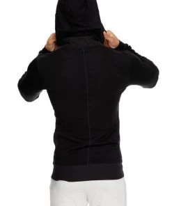 4-rth **Winter Collection** Mid-Weight LUXURY-Fleece Form-fit Crossover Yoga Track Performance Hoodie (Black)