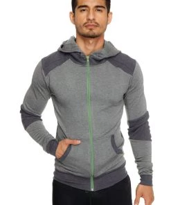 4-rth MEN **Winter Collection** Mid-Weight LUXURY-Fleece Form-fit Crossover Yoga Track Performance Hoodie (Charcoal)