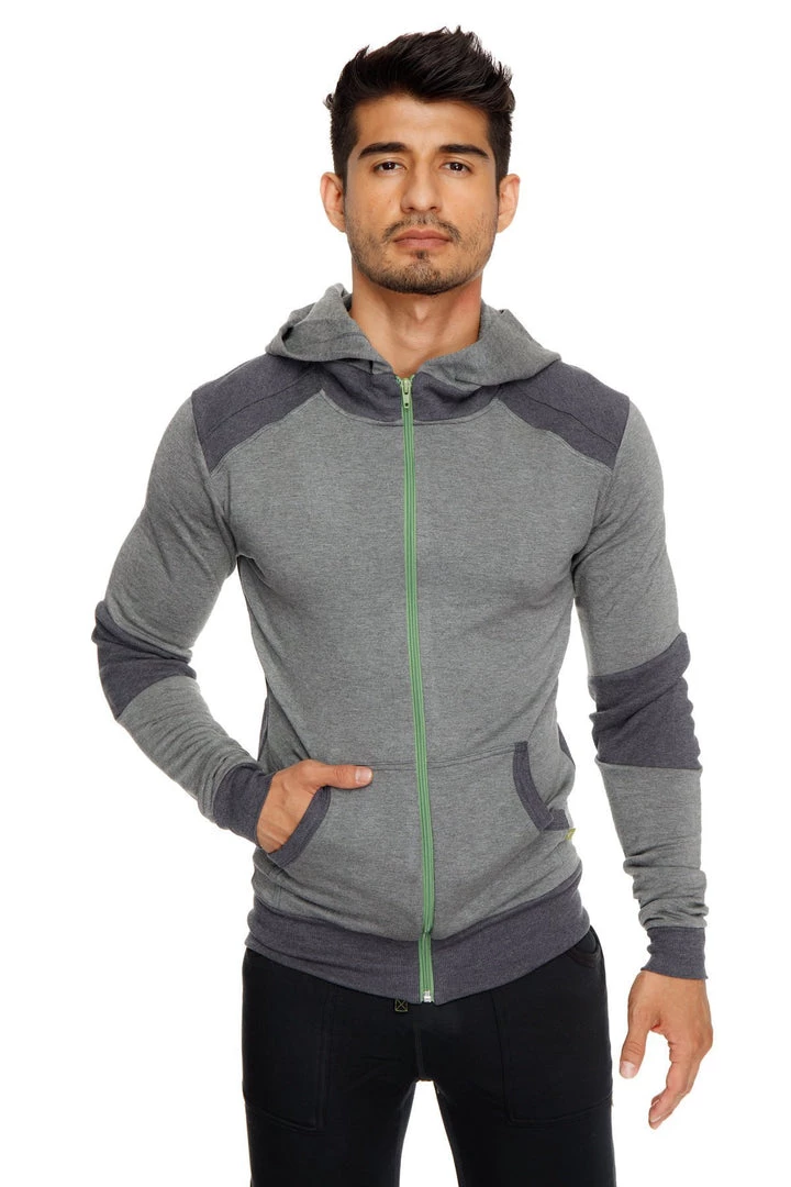 4-rth MEN **Winter Collection** Mid-Weight LUXURY-Fleece Form-fit Crossover Yoga Track Performance Hoodie (Charcoal)
