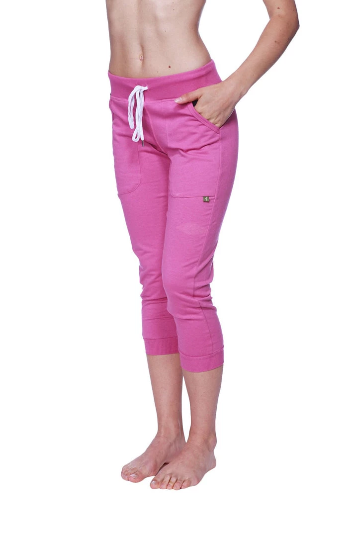 4-rth Women's 3/4 Cuffed Capri Yoga Pant (Berry W/Charcoal)