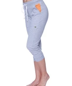 4-rth Women's 3/4 Cuffed Capri Yoga Pant (Heather Grey W/Orange)
