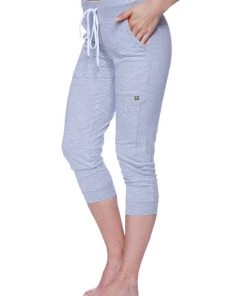 4-rth Women's 3/4 Cuffed Capri Yoga Pant (Heather Grey W/Orange)